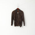 Lindbergh Femmes 40 M Veste En Cuir Ramones Marron Peau Douce Fermeture Éclair Complète Haut Rétro