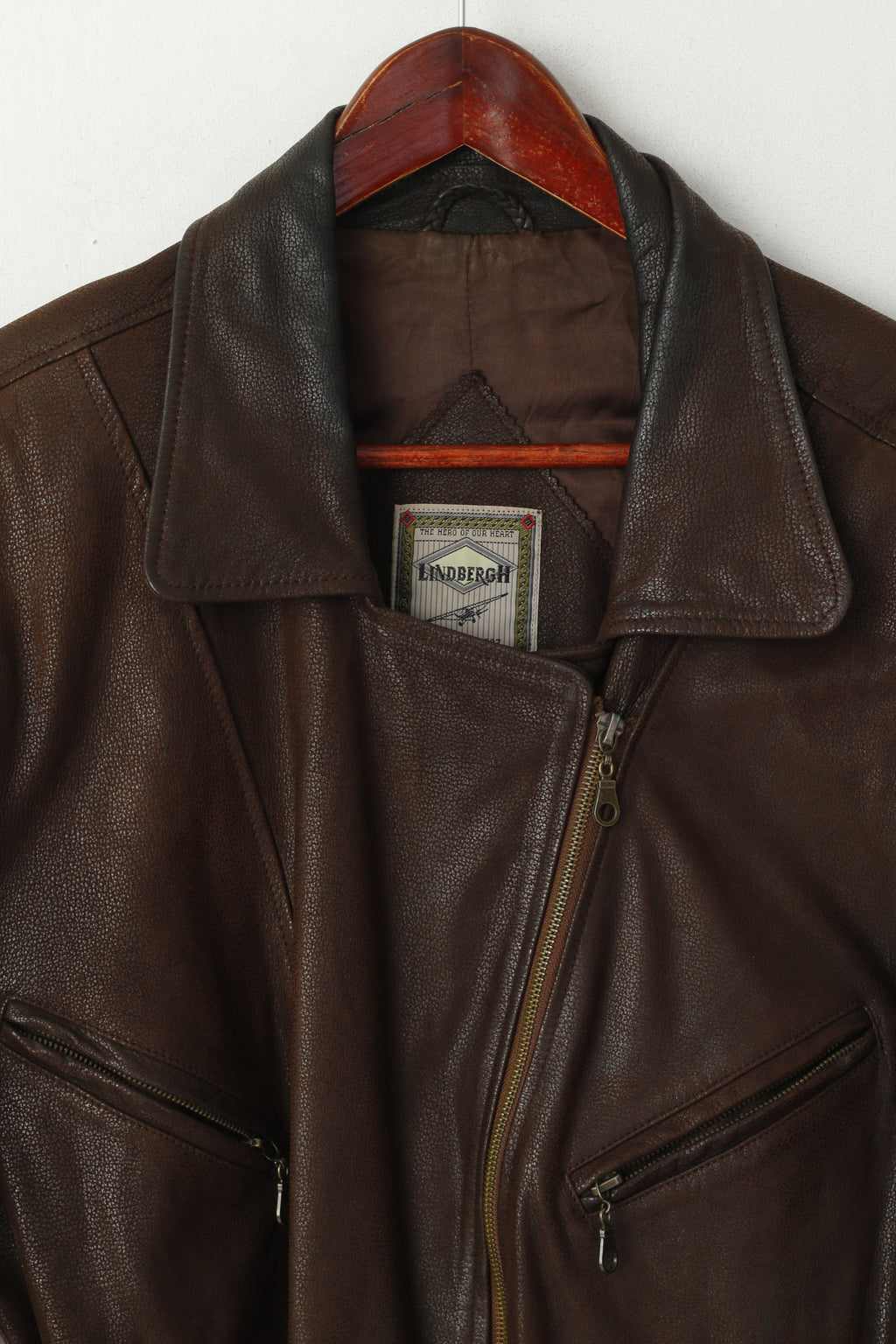 Lindbergh Giacca in pelle da donna 40 M Ramones Marrone Pelle morbida con cerniera intera Top retrò