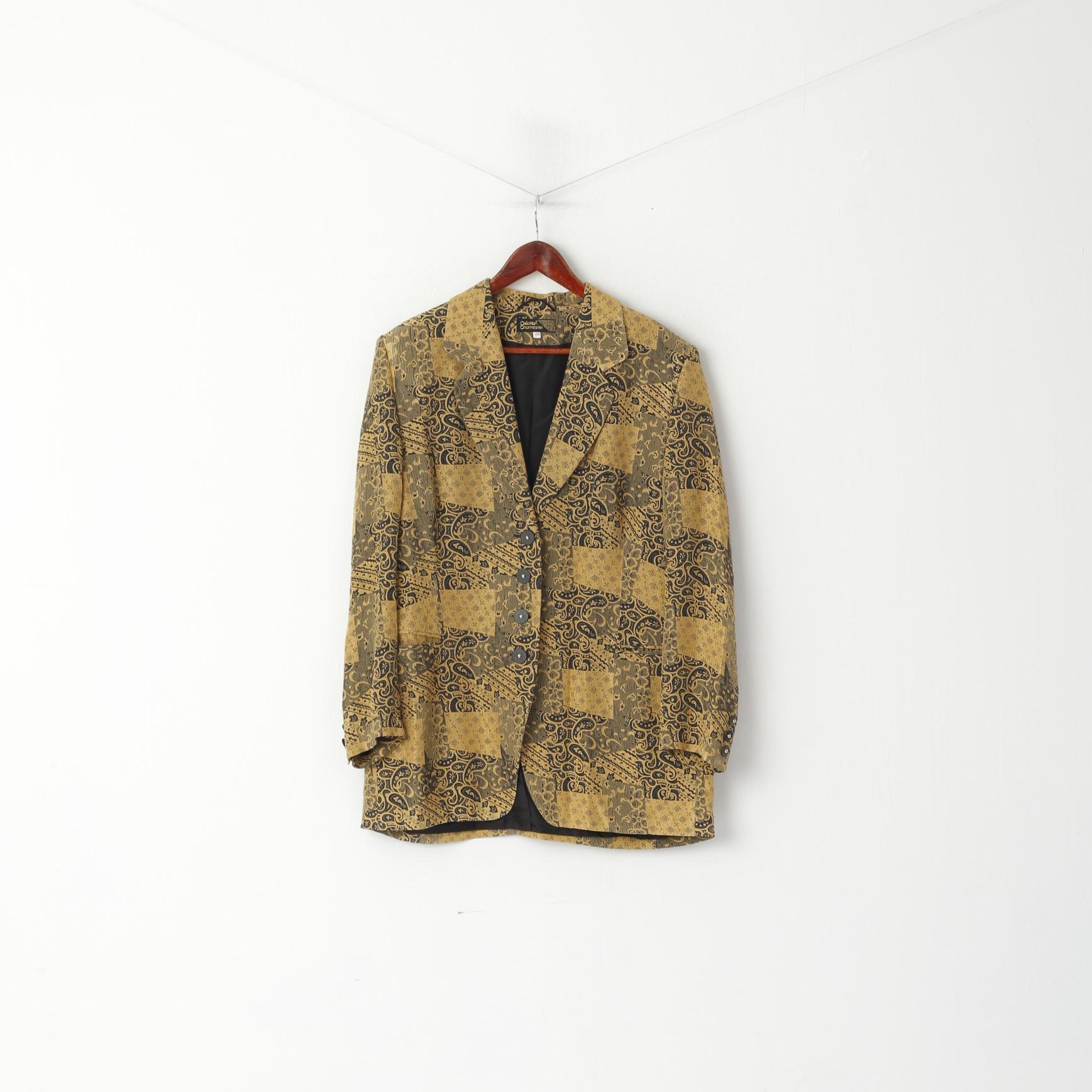 Creation Charmante Blazer da donna 46 XL Top monopetto in viscosa stampa Barocco color oro