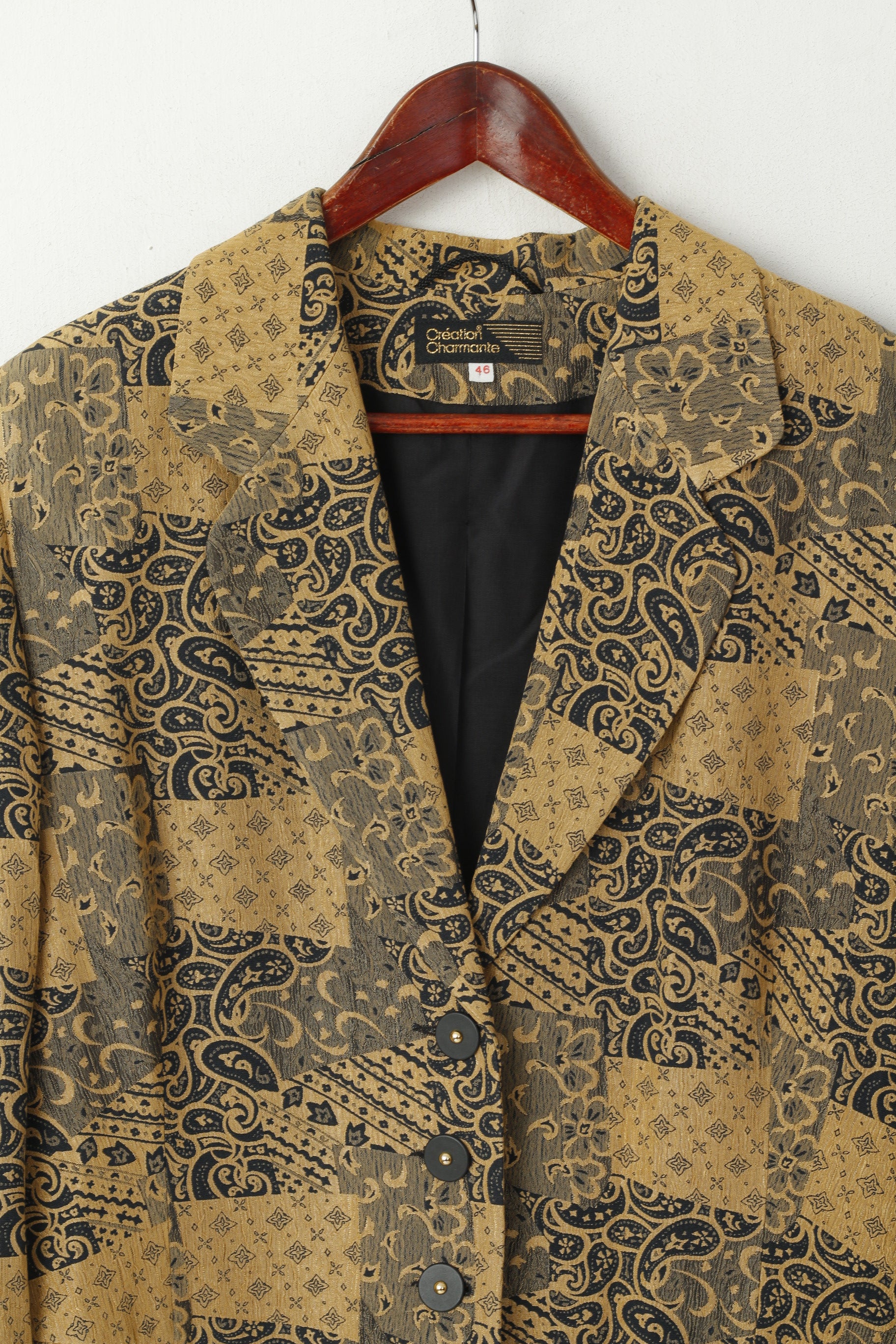 Creation Charmante Blazer da donna 46 XL Top monopetto in viscosa stampa Barocco color oro