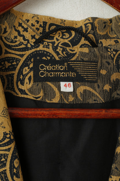 Creation Charmante Women 46 XL Blazer Gold Viscose Printed Barocco Single Breasted Top