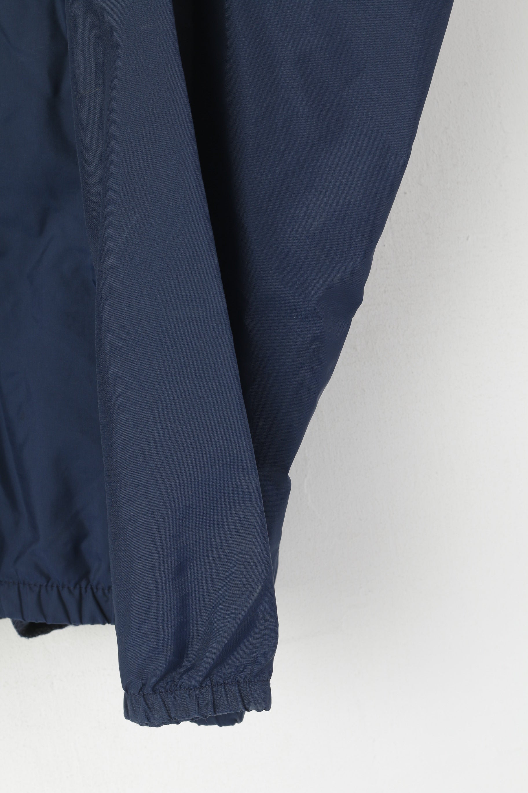 Giacca pullover Adidas da uomo XL blu scuro vintage con zip collo cappuccio nascosto top riflettente