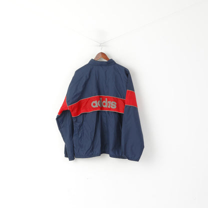 Adidas Men XL Pullover Jacket Navy Vintage Zip Neck Hidden Hood Reflective Top