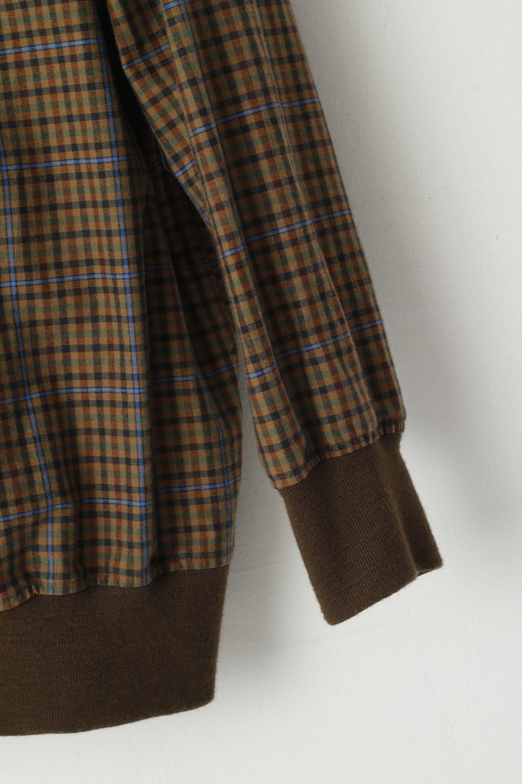 Walbusch Lanella Uomo 52 L Maglione Marrone a quadri Colletto in cotone Camicetta classica retrò