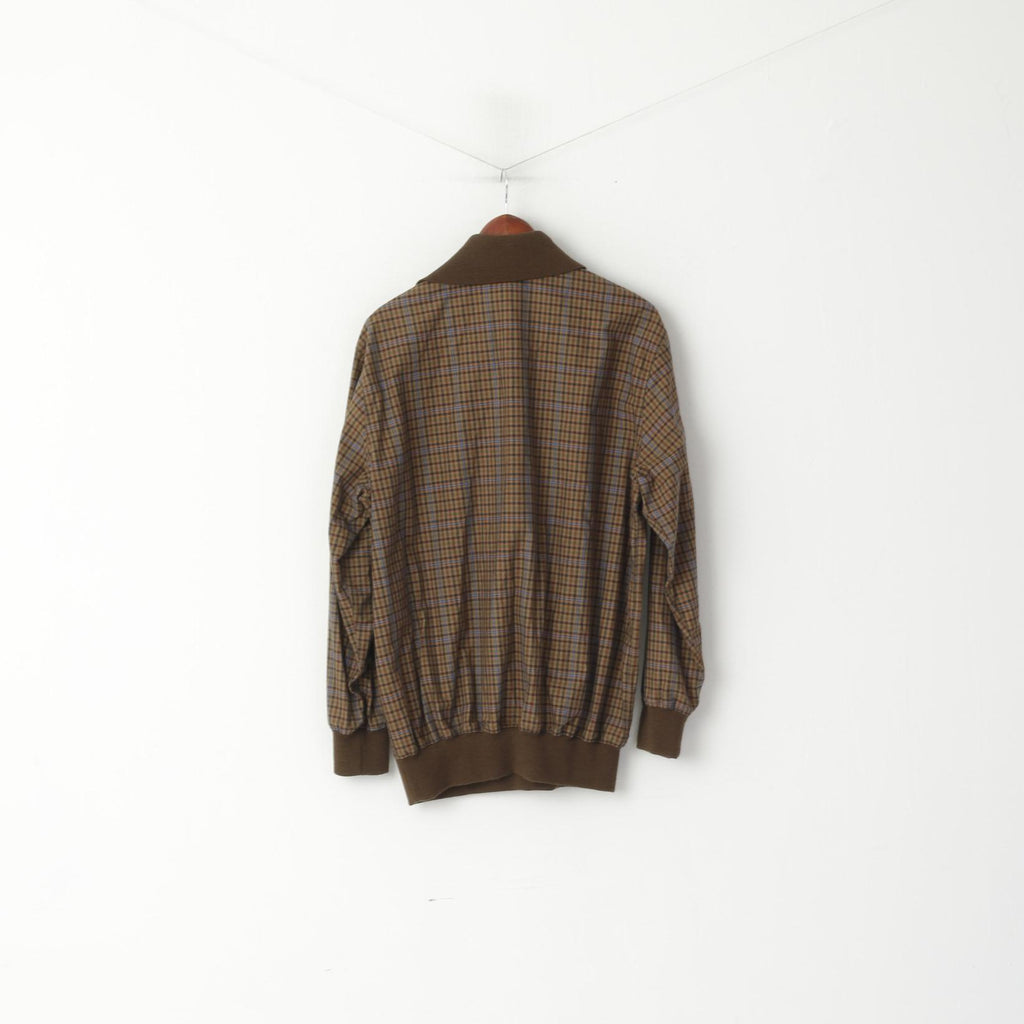 Walbusch Lanella Uomo 52 L Maglione Marrone a quadri Colletto in cotone Camicetta classica retrò