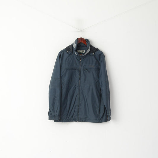 Schott N.Y.C. Men S Jacket Sea Blue Nylon Reflective Collar Zip Up  Hidden Hood Top