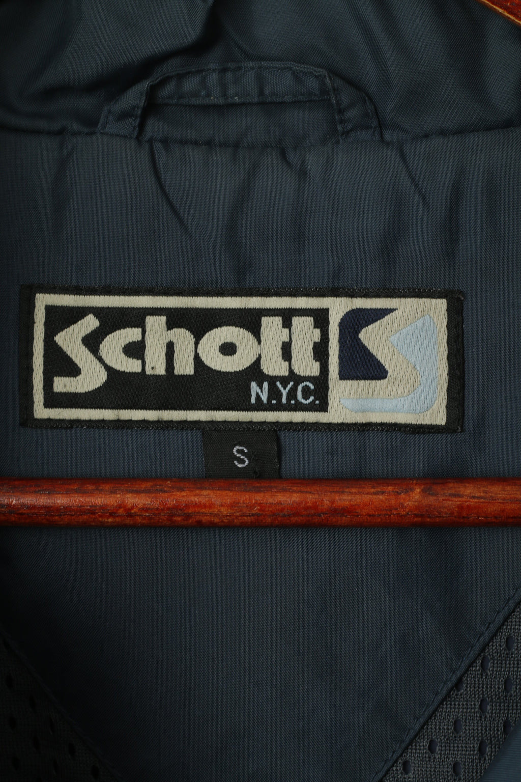 Giacca da uomo Schott NYC, collo riflettente in nylon blu mare, cappuccio nascosto con cerniera