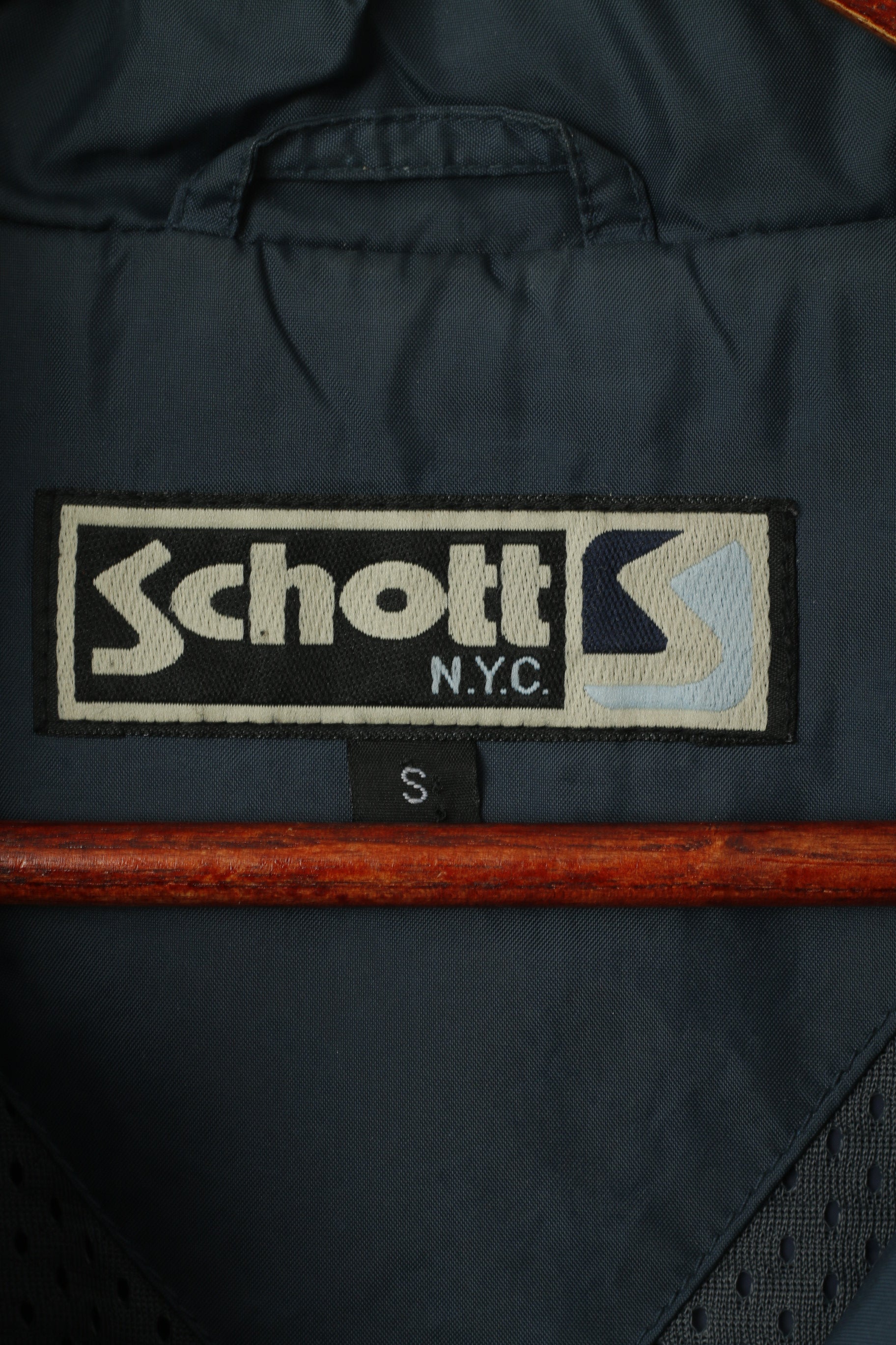 Giacca da uomo Schott NYC, collo riflettente in nylon blu mare, cappuccio nascosto con cerniera
