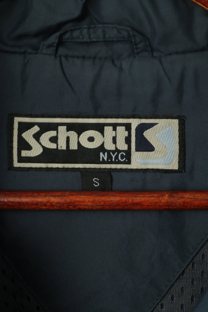Schott NYC Veste pour homme en nylon bleu marine avec col réfléchissant et fermeture éclair à capuche cachée