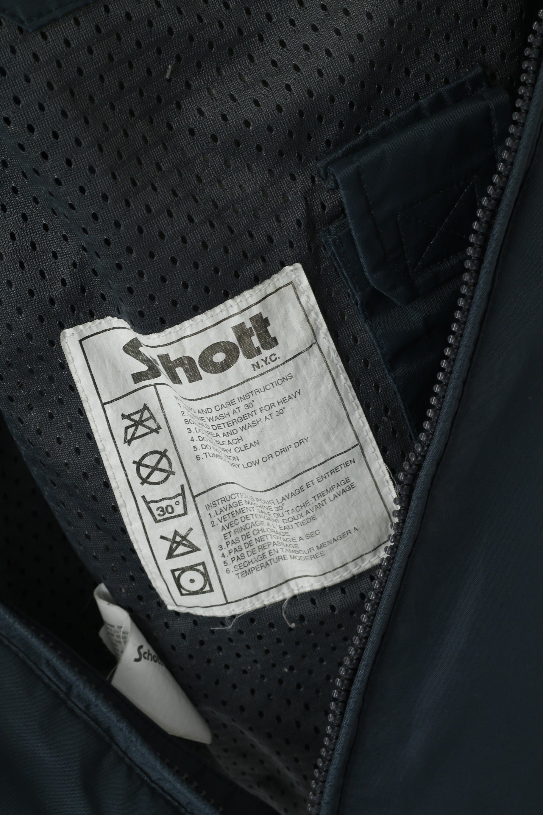 Giacca da uomo Schott NYC, collo riflettente in nylon blu mare, cappuccio nascosto con cerniera