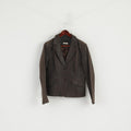 Intown Women 42 Blazer Leather Brown Buttoned Two Pockets Classic Jacket