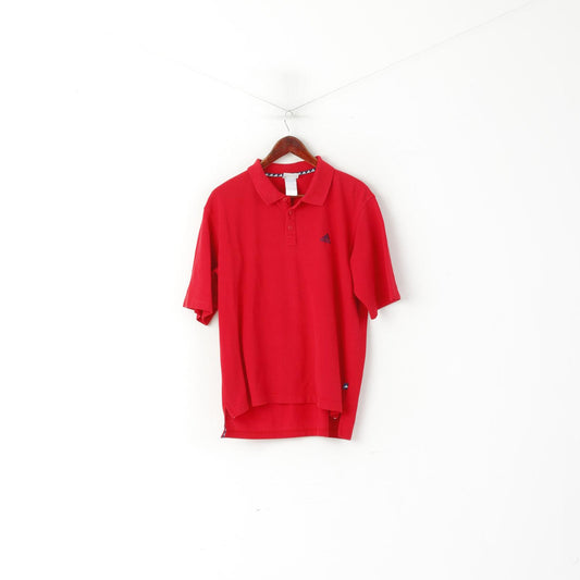 Adidas Homme L Polo Rouge 100% Coton Vintage Boutons Détaillés Haut Uni