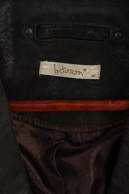 Giacca classica da donna Intown 42 Blazer in pelle marrone con due tasche con bottoni