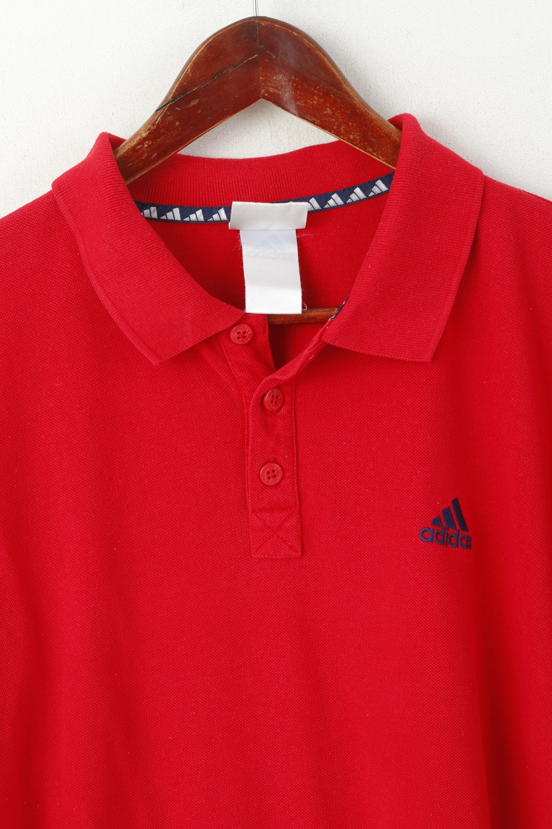 Polo Adidas da uomo L rossa, 100% cotone, bottoni dettagliati vintage, tinta unita
