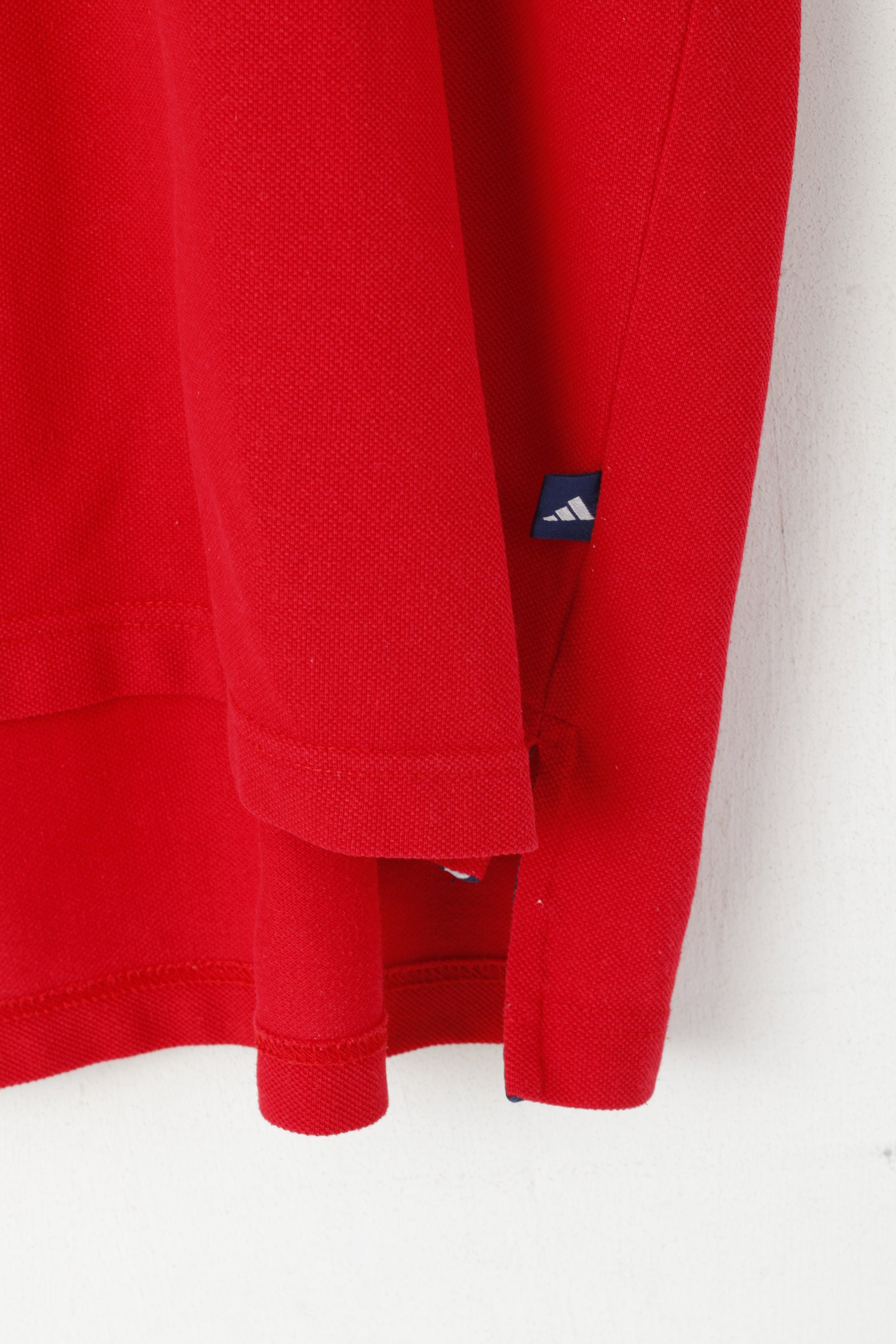 Polo Adidas da uomo L rossa, 100% cotone, bottoni dettagliati vintage, tinta unita