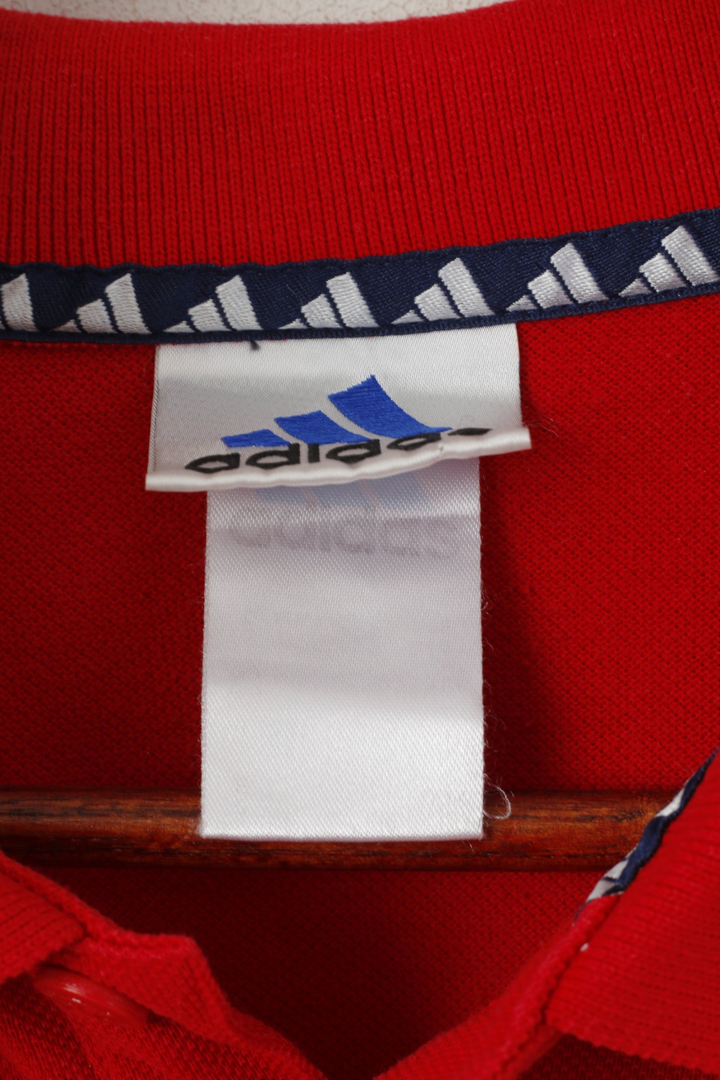 Adidas Men L Polo Shirt Red 100% Cotton Vintage Detailed Buttons Plain Top