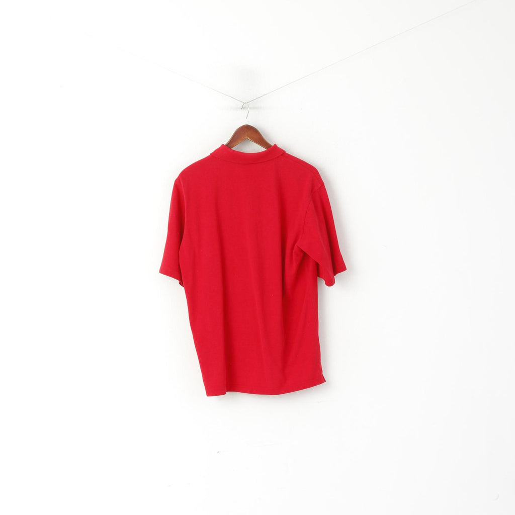 Adidas Homme L Polo Rouge 100% Coton Vintage Boutons Détaillés Haut Uni