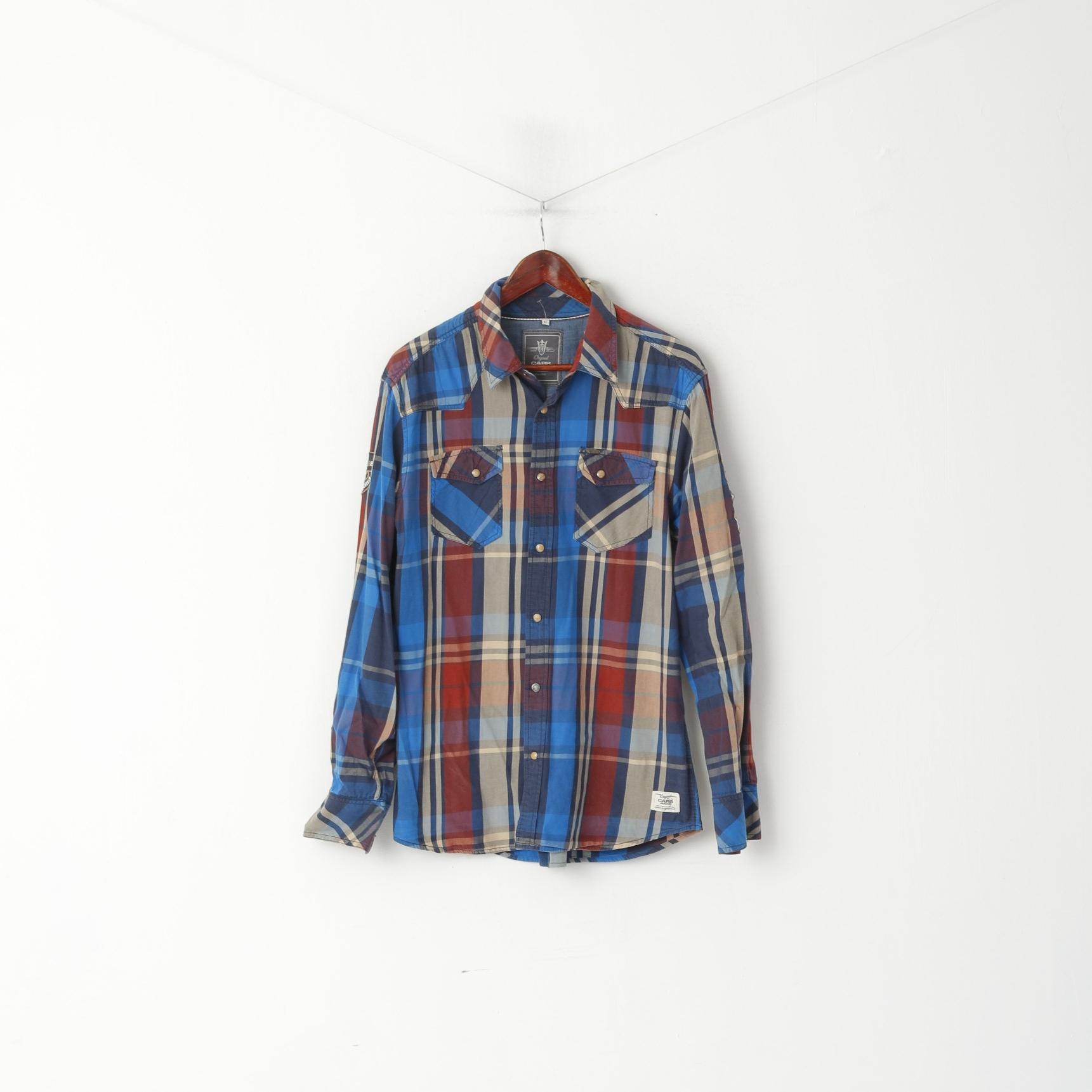 Cars Jeans Uomo L Camicia casual Top a maniche lunghe con tasca a scatto in cotone a quadri multicolori