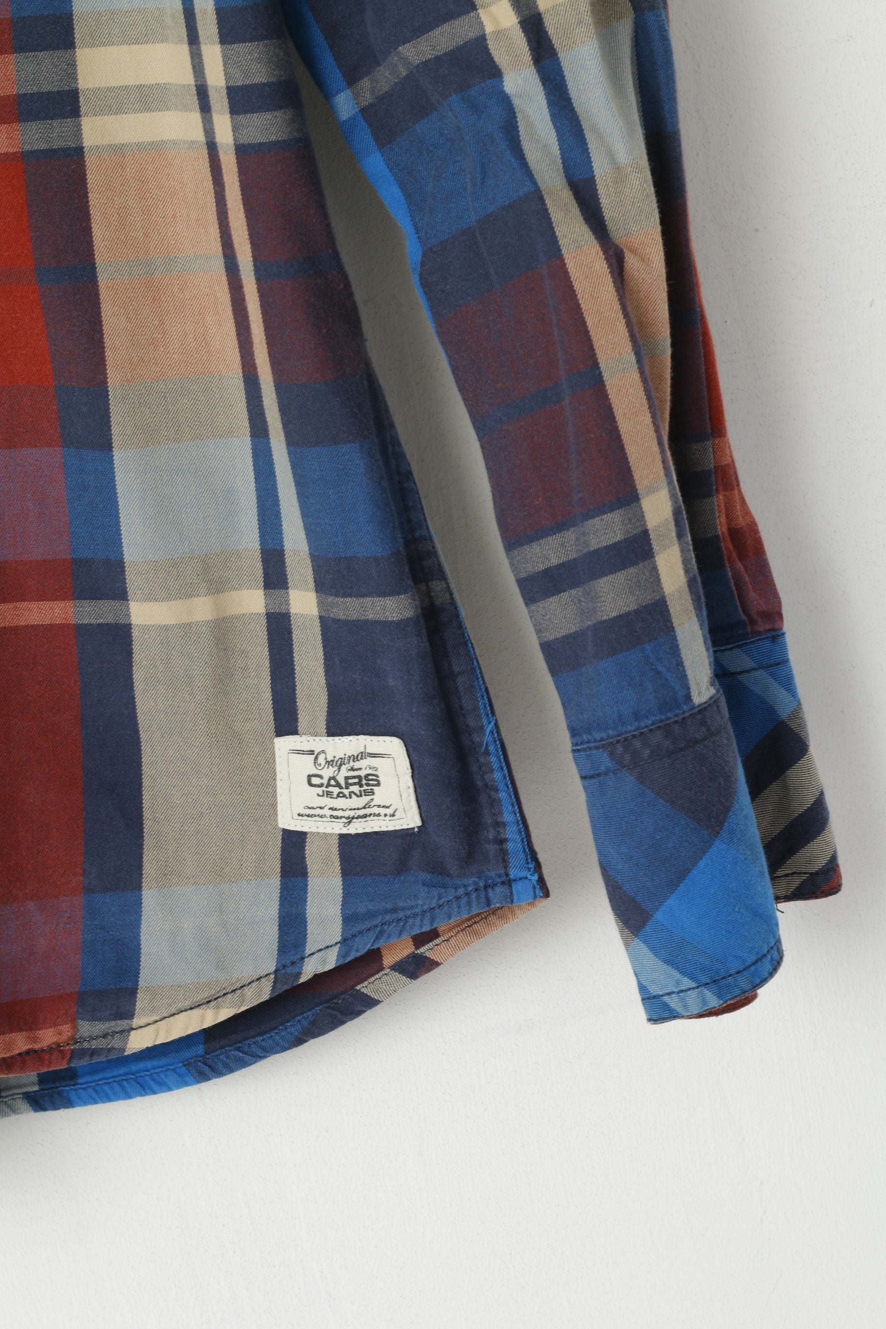 Cars Jeans Uomo L Camicia casual Top a maniche lunghe con tasca a scatto in cotone a quadri multicolori