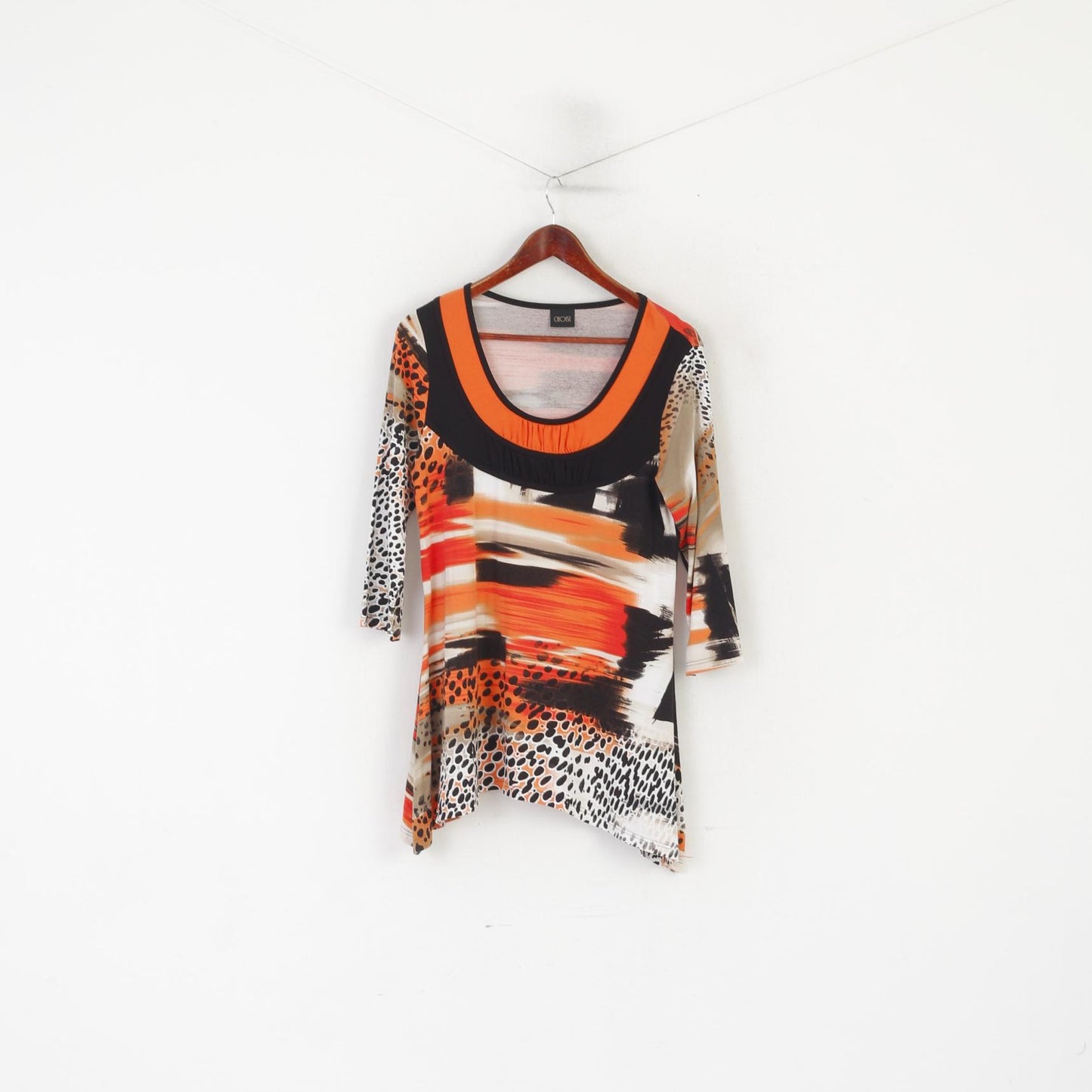 Camicia da donna M Choise Tunica girocollo in viscosa elasticizzata arancione nera