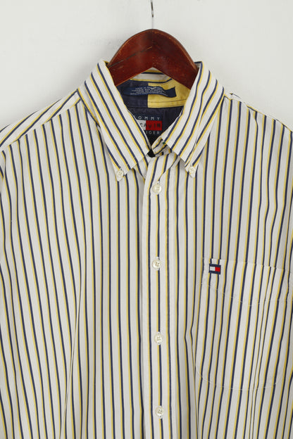 Tommy Hilfiger Men M Casual Shirt Yellow Cotton Long Sleeve Outer Pocket Top