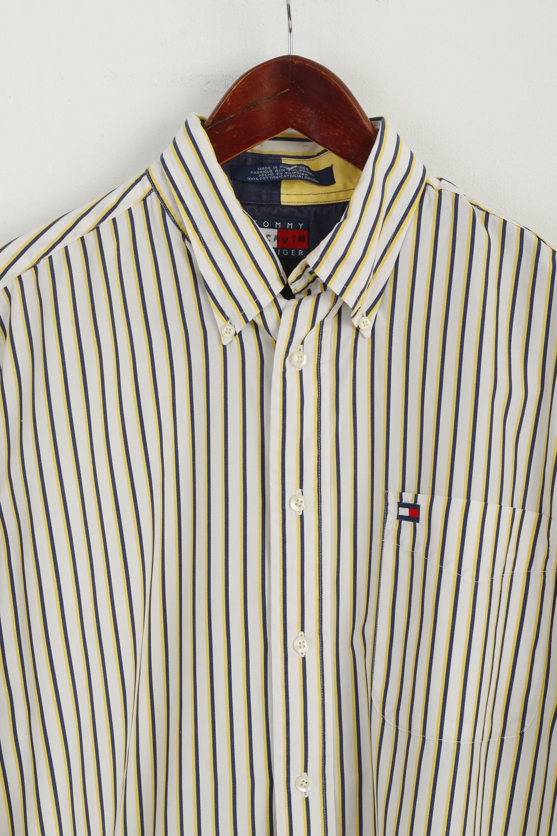 Tommy Hilfiger Hommes M Chemise décontractée Jaune Coton Manches longues Poche extérieure Haut