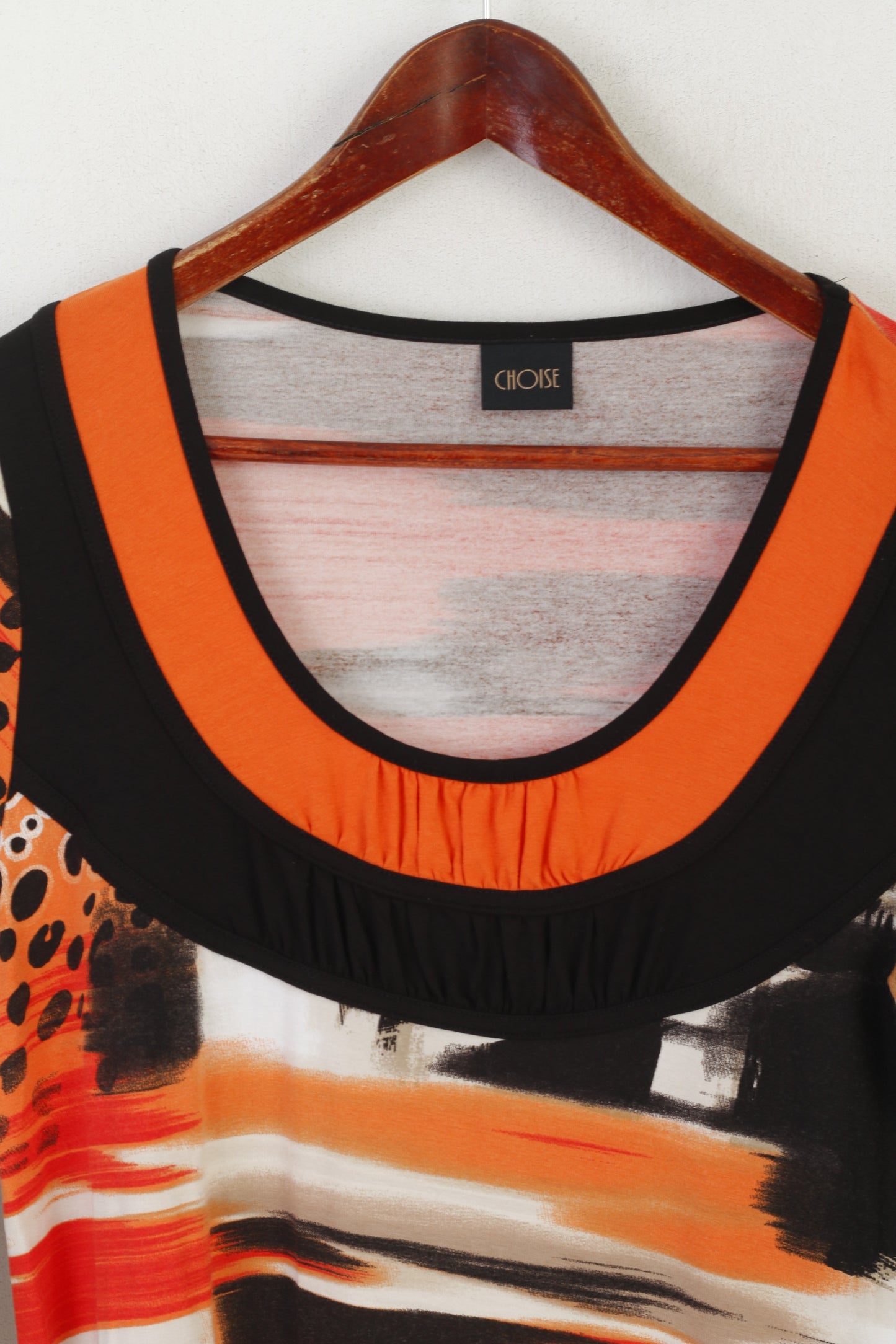 Camicia da donna M Choise Tunica girocollo in viscosa elasticizzata arancione nera