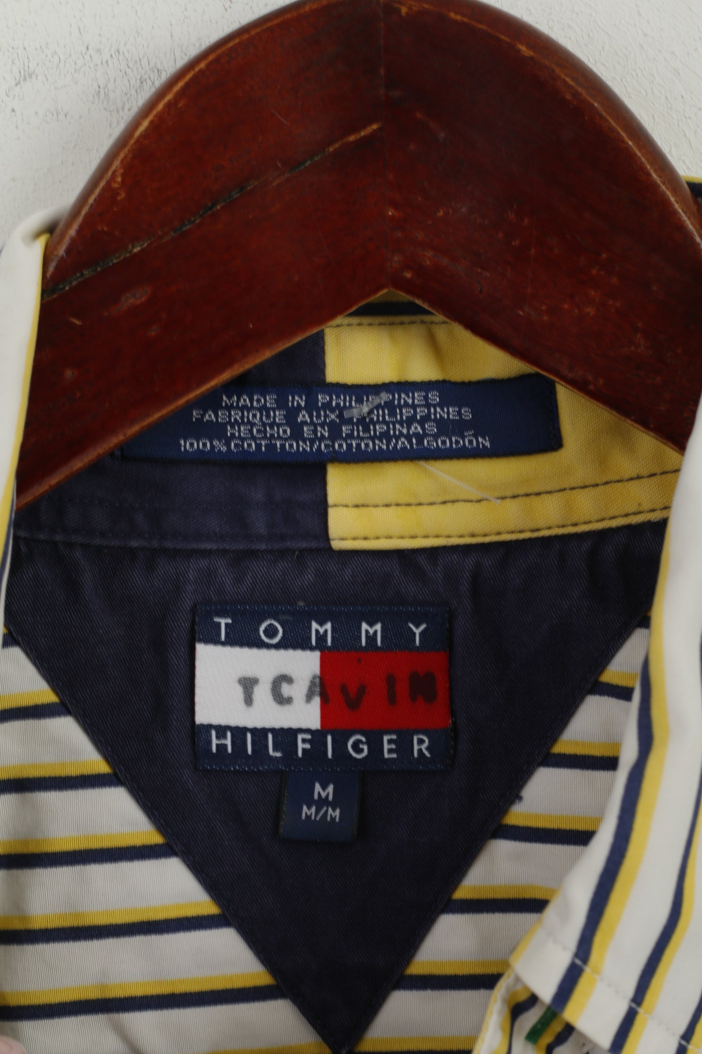 Tommy Hilfiger Men M Casual Shirt Yellow Cotton Long Sleeve Outer Pocket Top