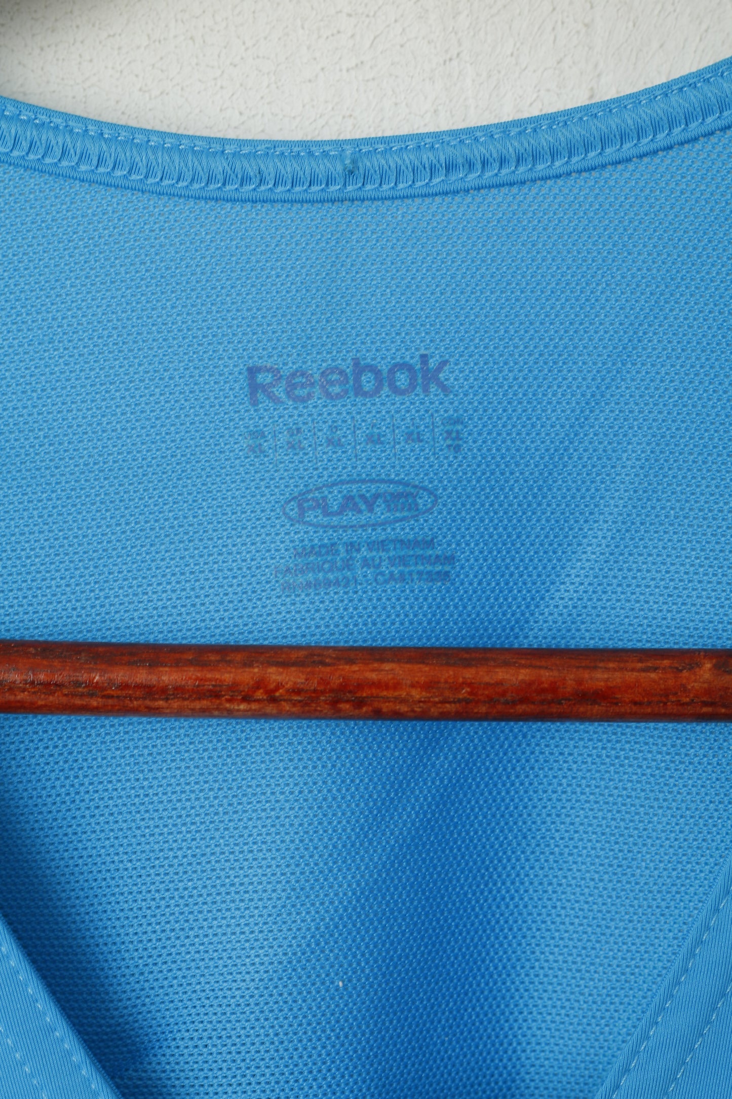 Reebok Women XL (M) Shirt Blue Play Easytone V Neck Sport Training Fitness Top