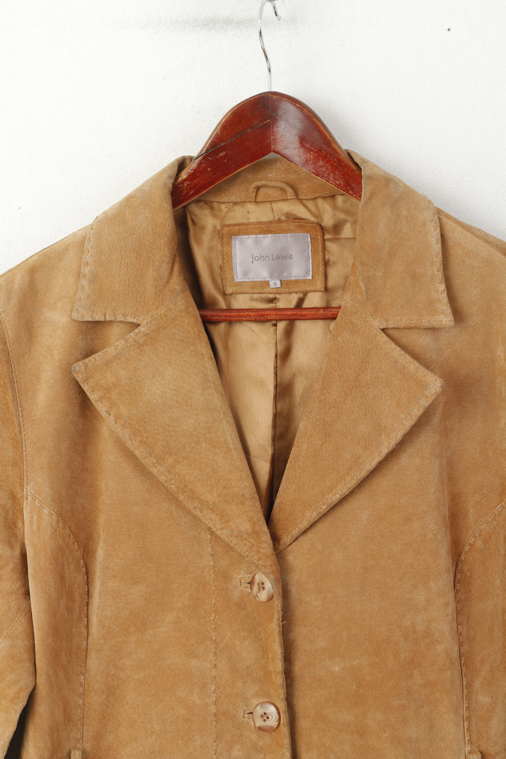 Giacca John Lewis da donna 16 L Cappotto vintage in pelle scamosciata monopetto in pelle scamosciata color cammello