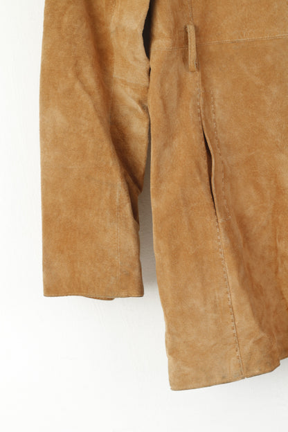 John Lewis Women 16 L Jacket Vintage Camel Suede Single Breasted Leather Coat