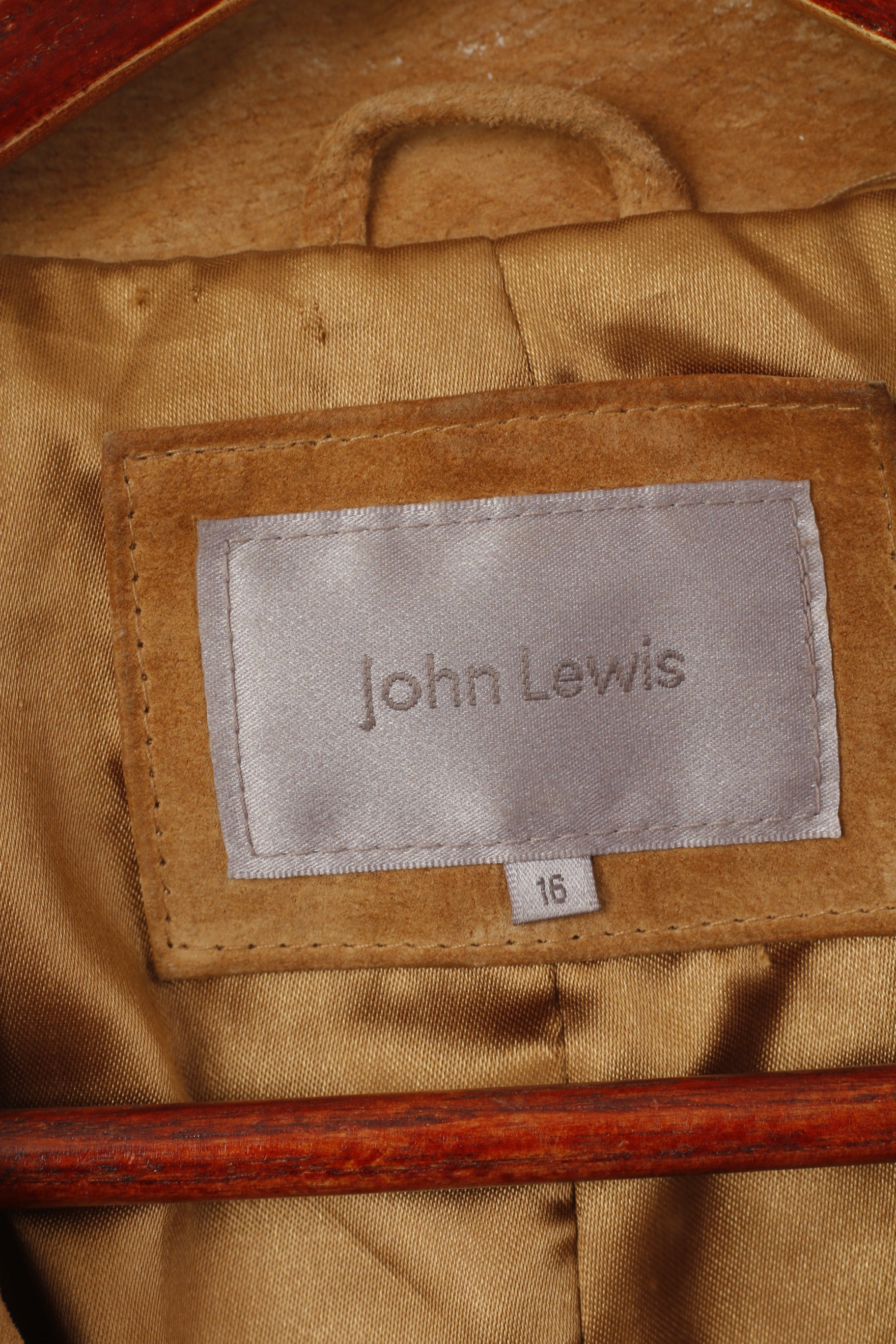 Giacca John Lewis da donna 16 L Cappotto vintage in pelle scamosciata monopetto in pelle scamosciata color cammello