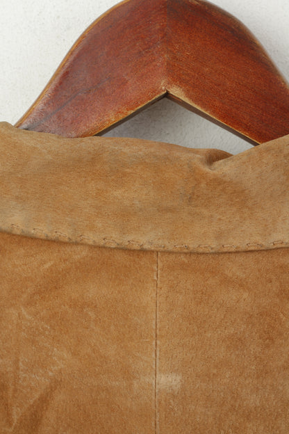 John Lewis Women 16 L Jacket Vintage Camel Suede Single Breasted Leather Coat