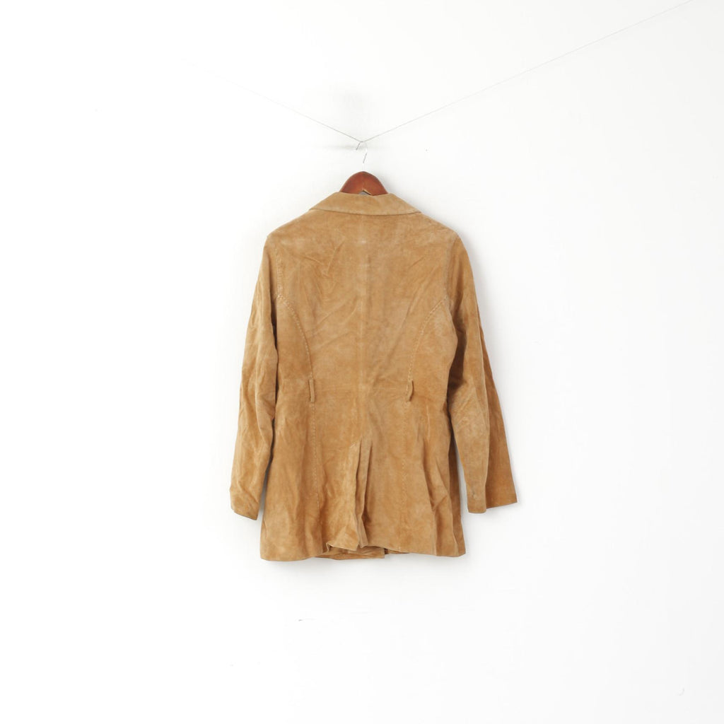 Giacca John Lewis da donna 16 L Cappotto vintage in pelle scamosciata monopetto in pelle scamosciata color cammello