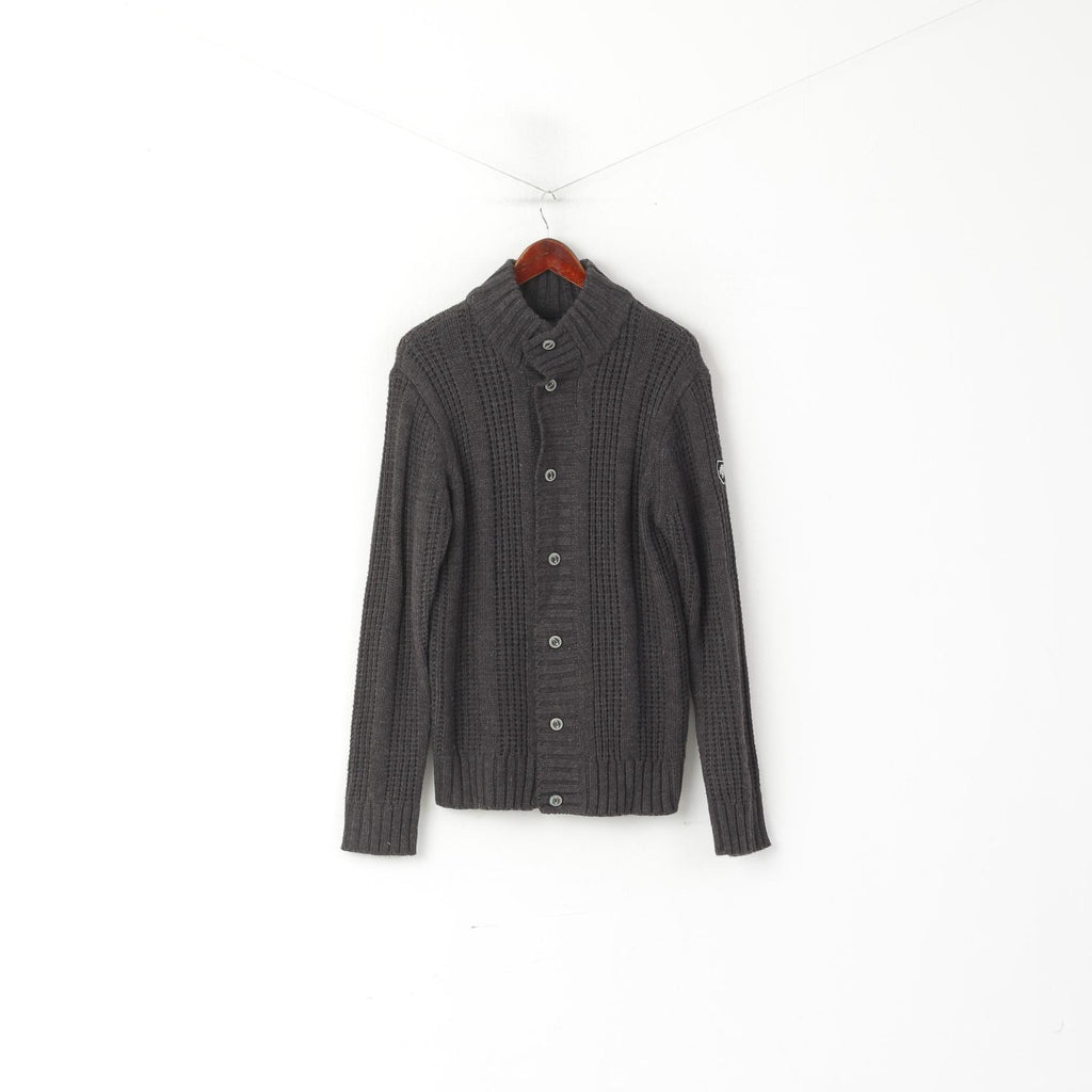 Soviétique Noir Hommes M Cardigan Marron Acrylique Câble Tricot Classique Armée Pull