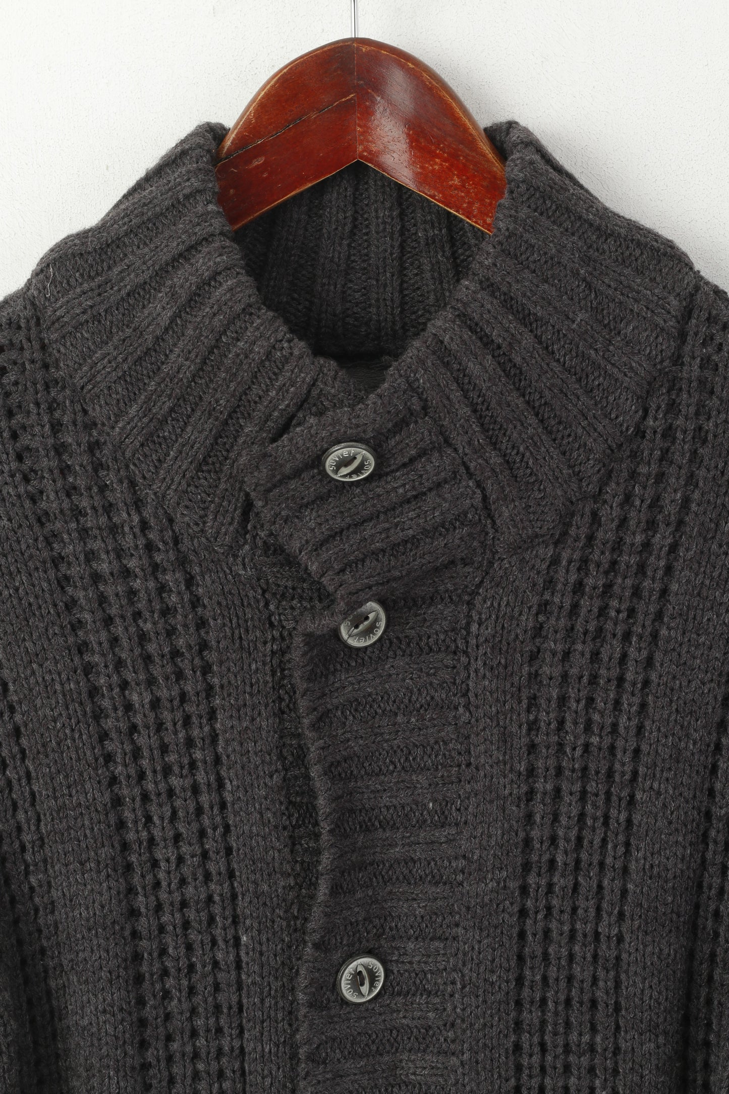 Cardigan da uomo nero sovietico M Cardigan marrone acrilico lavorato a maglia classico maglione militare