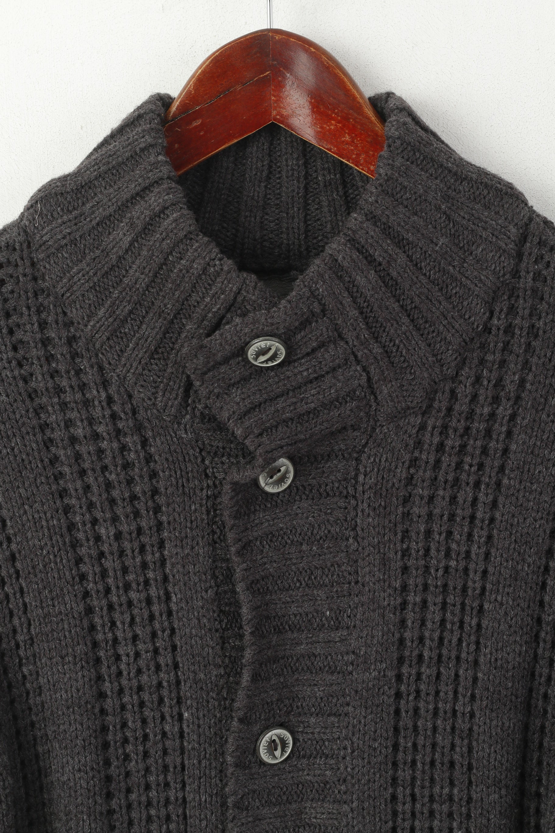 Soviétique Noir Hommes M Cardigan Marron Acrylique Câble Tricot Classique Armée Pull