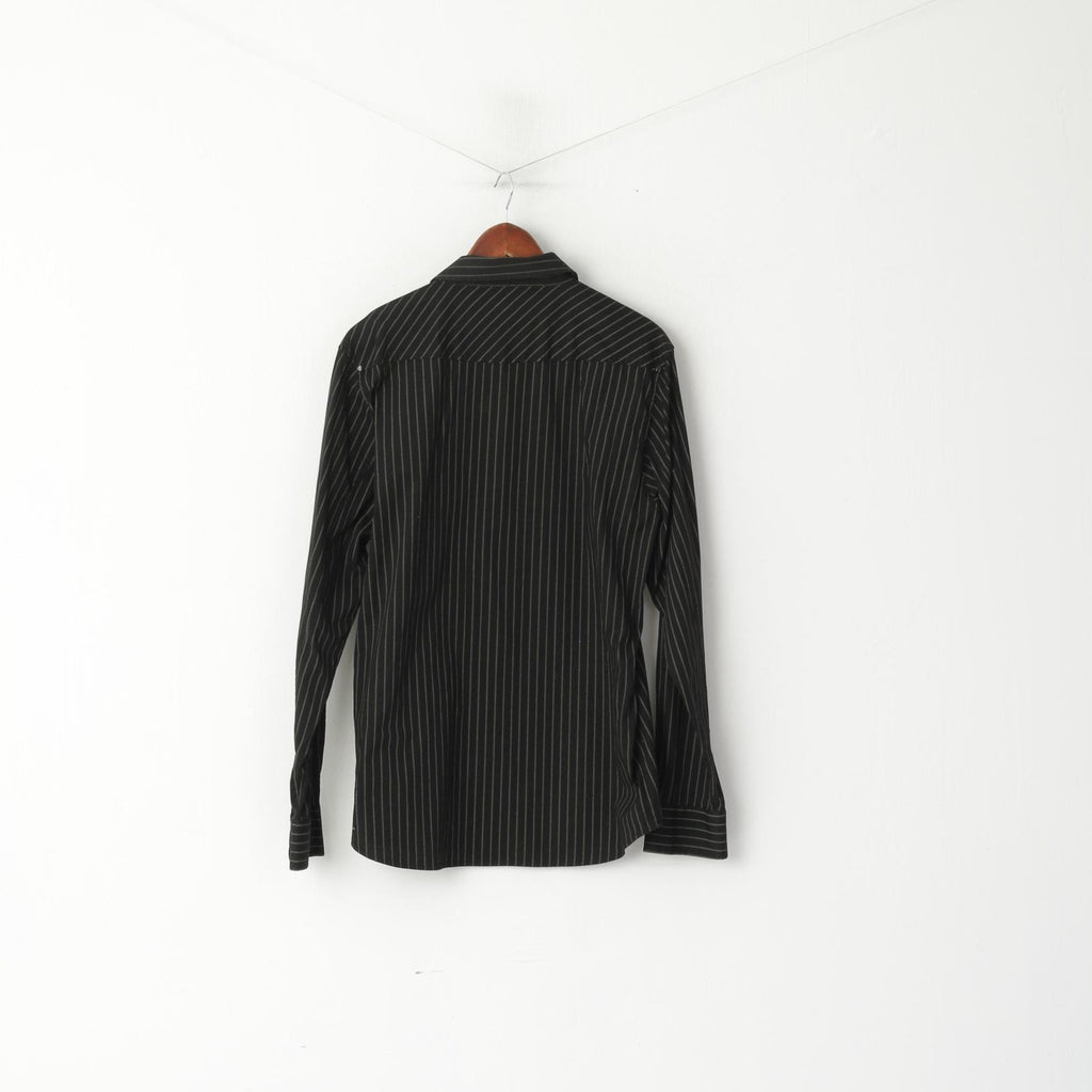 Camicia casual da uomo DC L. Top a maniche lunghe elasticizzato in cotone a righe nere e verdi