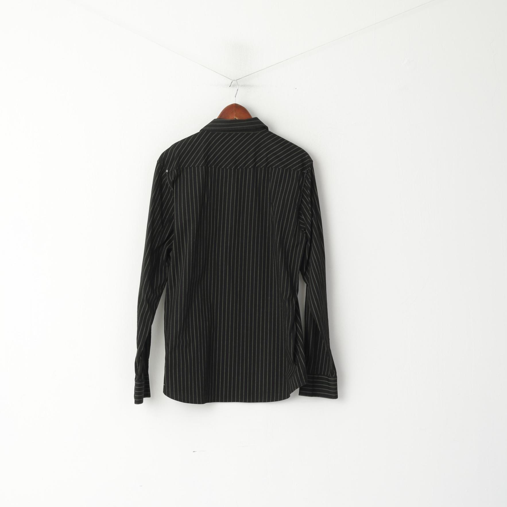 Camicia casual da uomo DC L. Top a maniche lunghe elasticizzato in cotone a righe nere e verdi