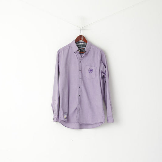 Pierre Cardin Men L Casual Shirt Purple Vintage Classic Cotton Long Sleeve Top