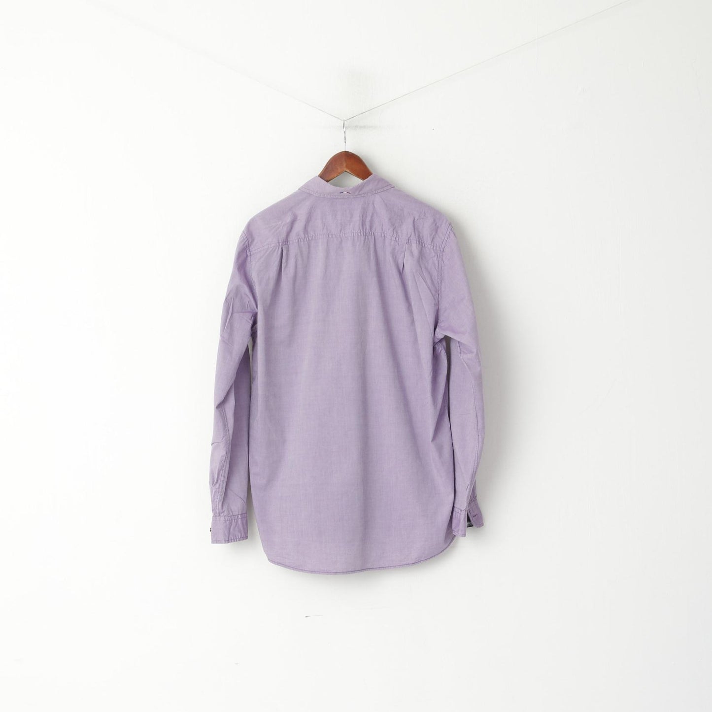 Pierre Cardin Camicia casual da uomo L Viola Top a maniche lunghe in cotone classico vintage viola