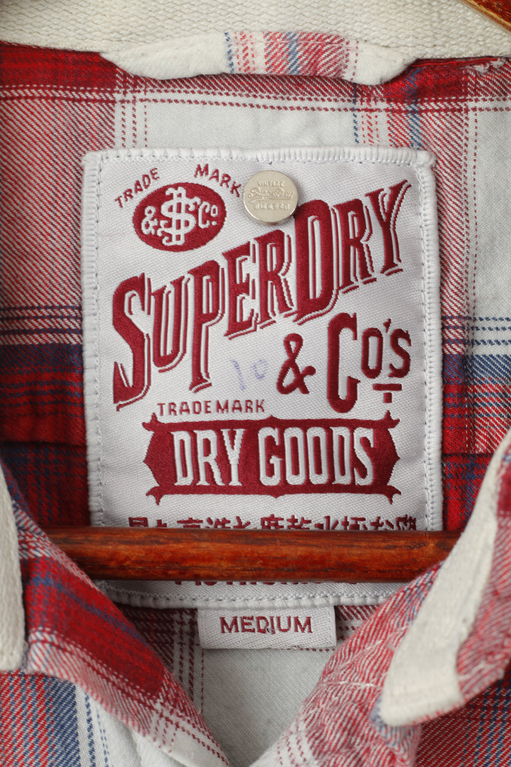 Superdry Men M (S) Casual Shirt Red Cotton Check Pockets Country Long Sleeve Top