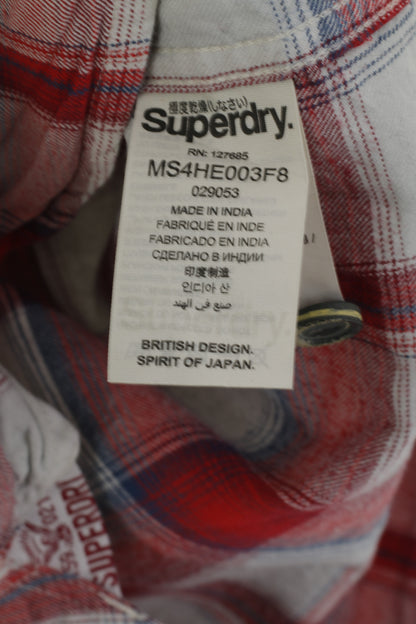 Camicia casual da uomo M (S) Superdry Top manica lunga country in cotone rosso con tasche a quadri