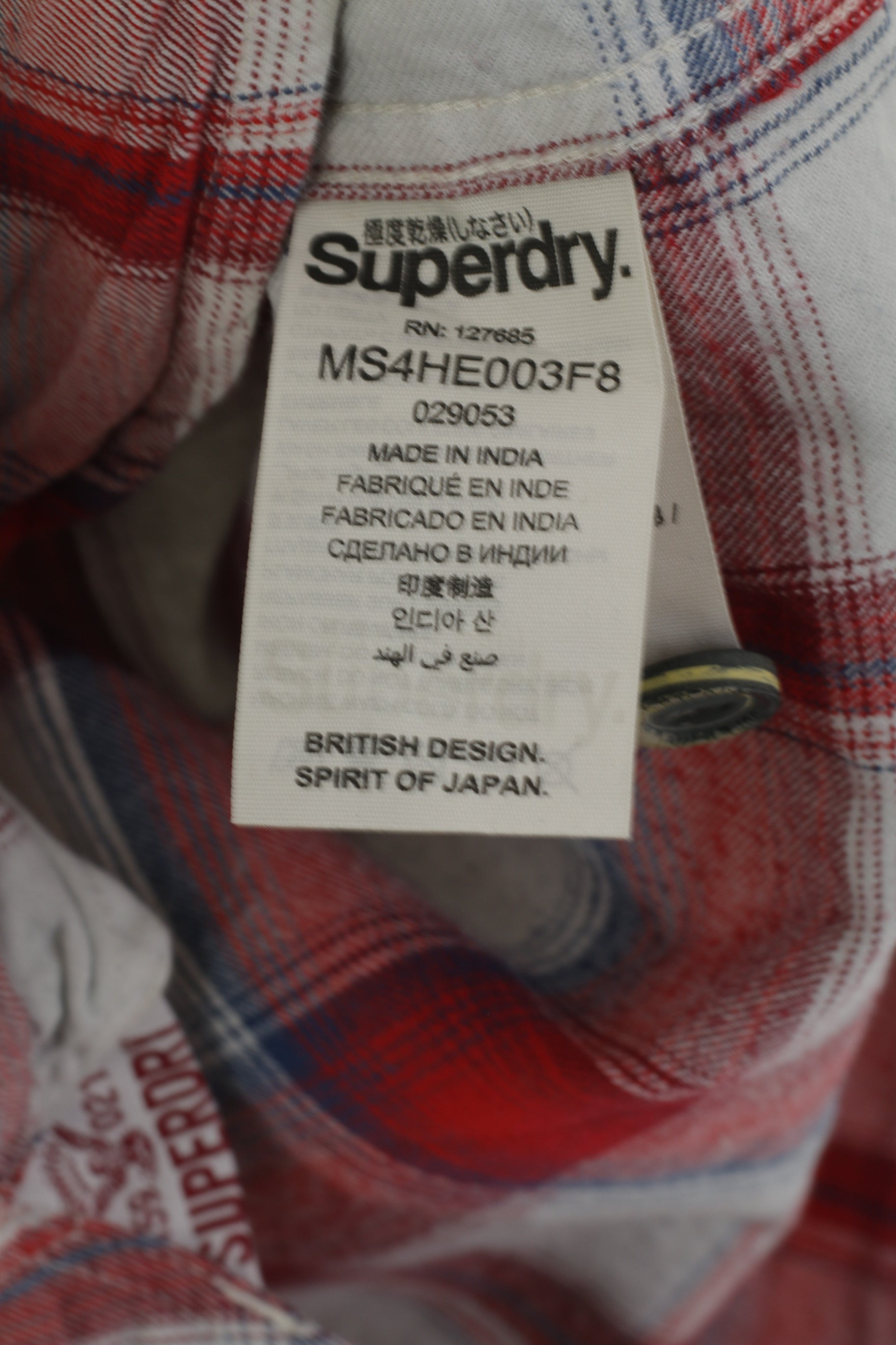 Superdry Men M (S) Casual Shirt Red Cotton Check Pockets Country Long Sleeve Top