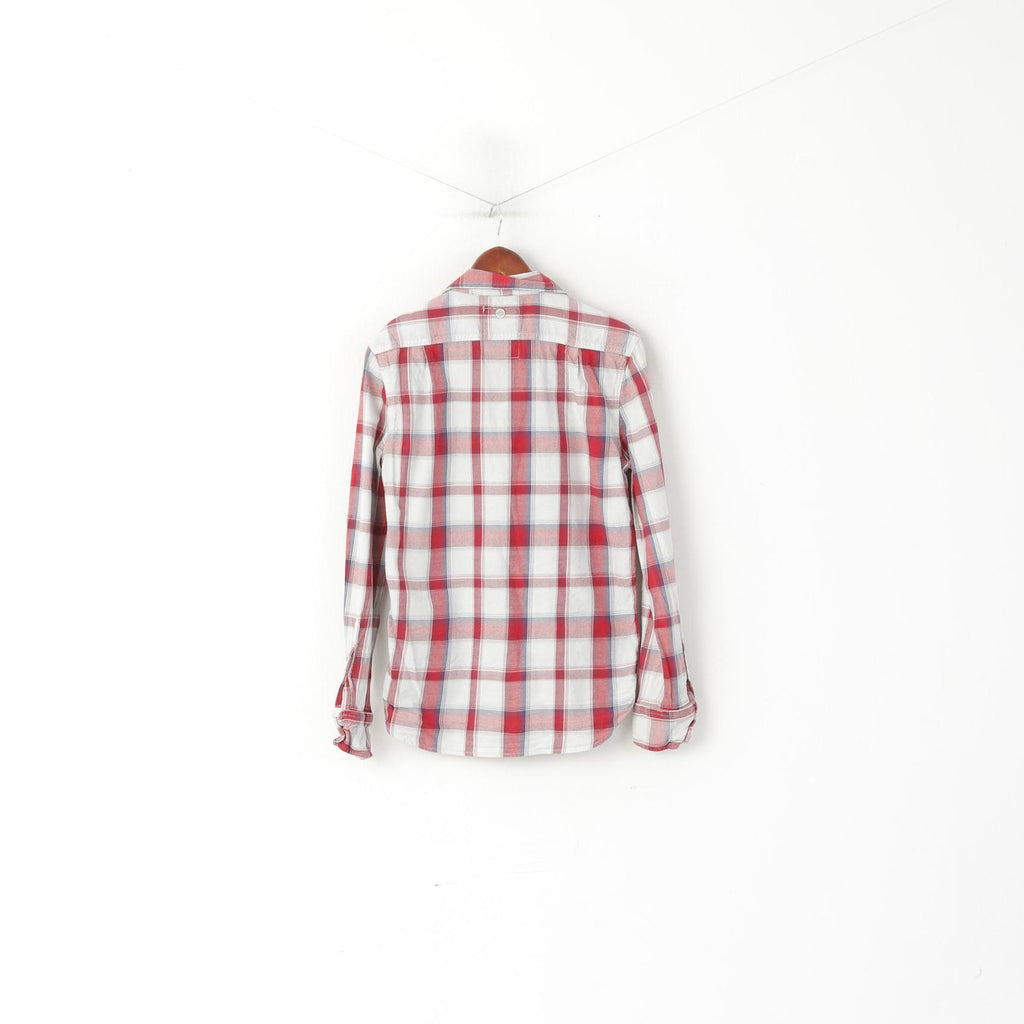 Superdry Men M (S) Casual Shirt Red Cotton Check Pockets Country Long Sleeve Top