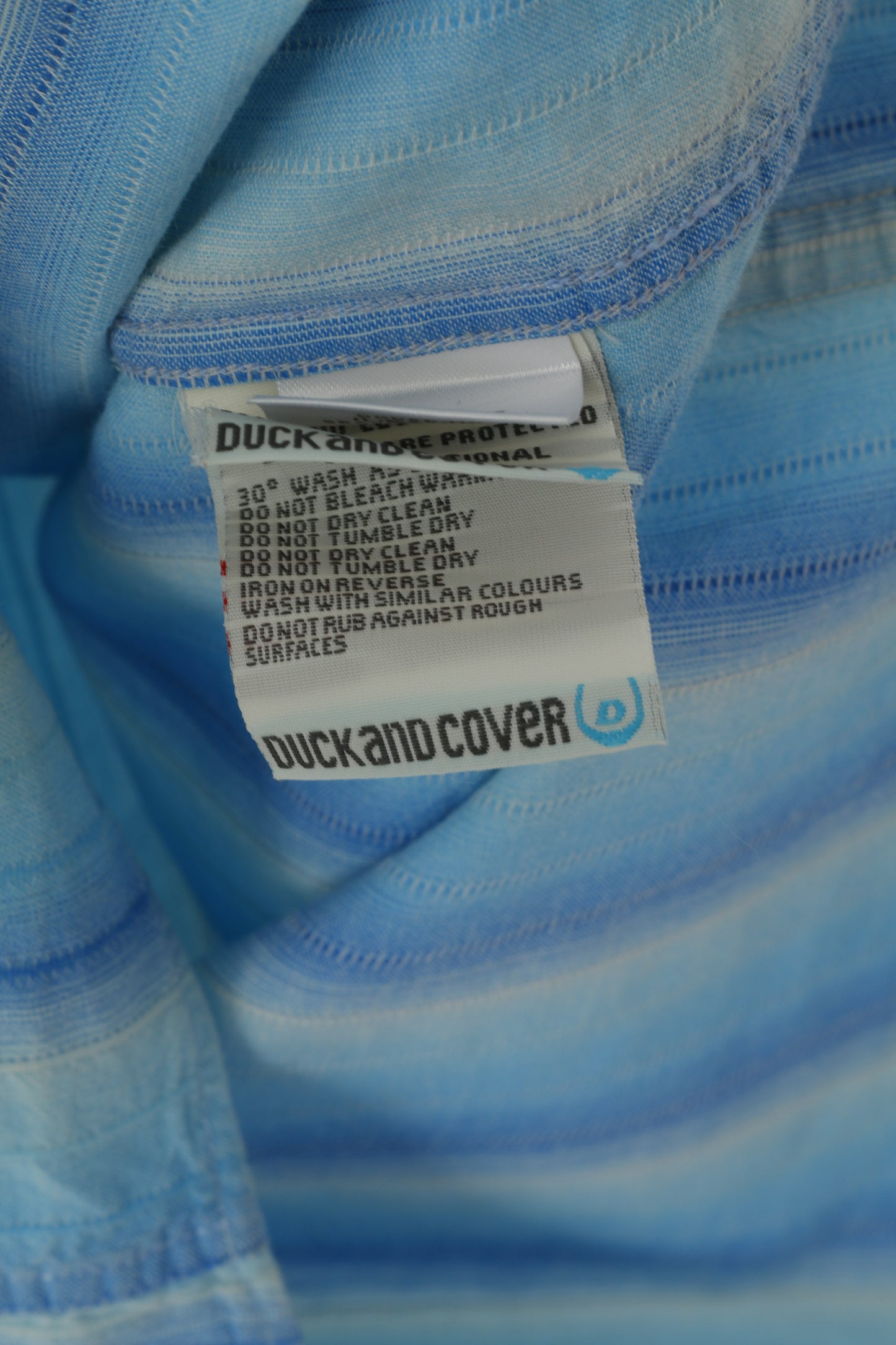 Duck and Cover Men L (M) Camicia casual Top retrò a maniche corte in cotone a righe blu