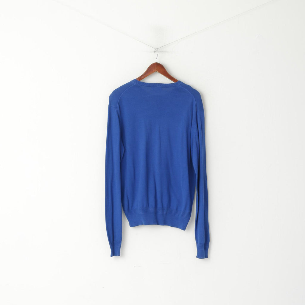 Lyle &amp; Scott Uomo L Jumper Heritage Blue Cotton Maglione elasticizzato con scollo a V tinta unita