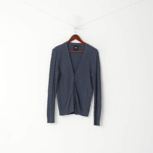 Asos Uomo Cardigan con bottoni M sul davanti Maglione in morbido cotone elasticizzato lavorato a maglia blu scuro