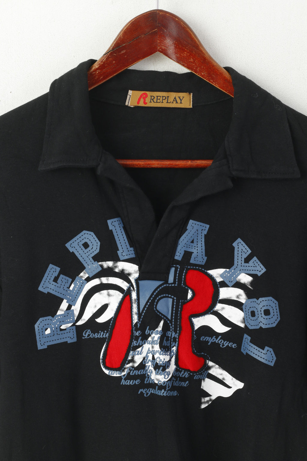 Polo Replay da uomo, top a maniche corte con grafica elasticizzata in cotone nero