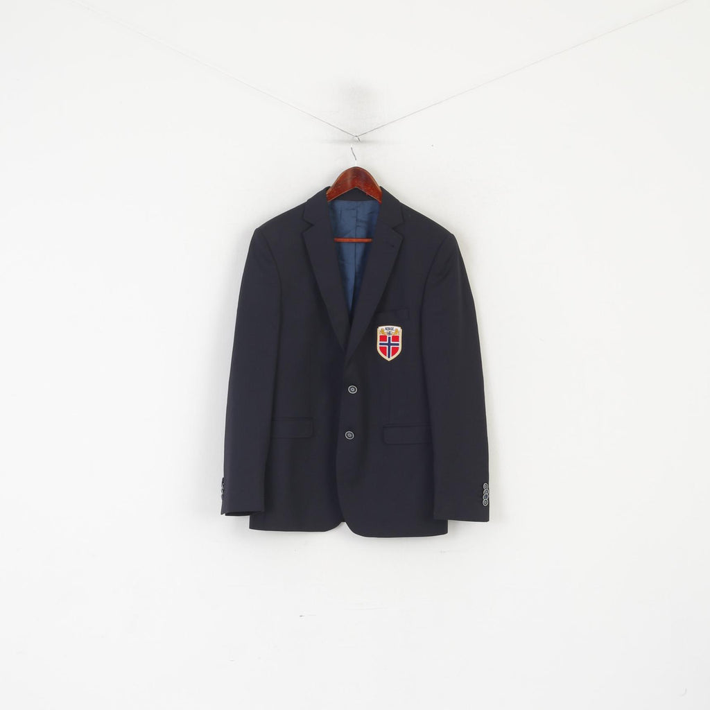 Giovani Men 38 48 Blazer Navy Wool Italia Norges Fotballforbund Single Breasted Jacket